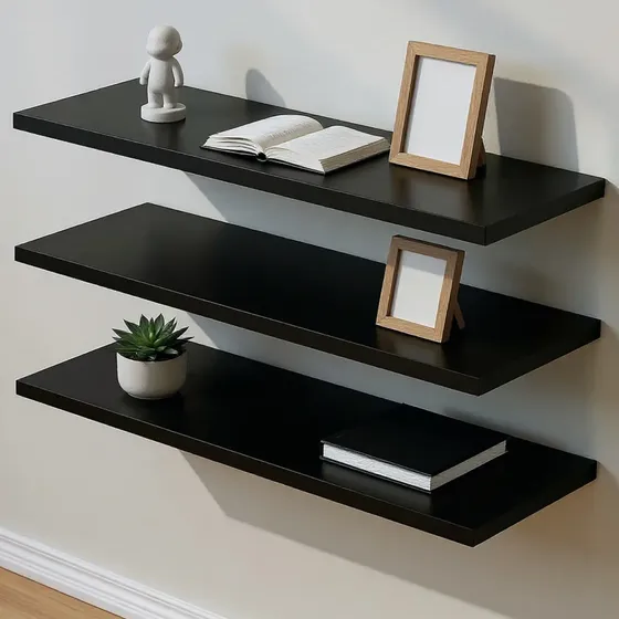 Prateleira MDF preta 60x20cm 15mm Kit 03un Suporte Invisível flutuante para loja casa quarto escritório decoração - BIGNOTTO