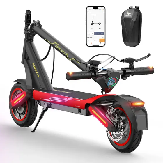 HONEYWHALE E9 MAX-N Patinete Elétrico Dobrável, 500w Scooter Elétrica, 650w(Max)-32km/h-40km, Pneus de 10", Dupla Suspensão, com Bluetooth e APP, Com Brindes, Para Adulto e Jovem, Preto e Vermelho