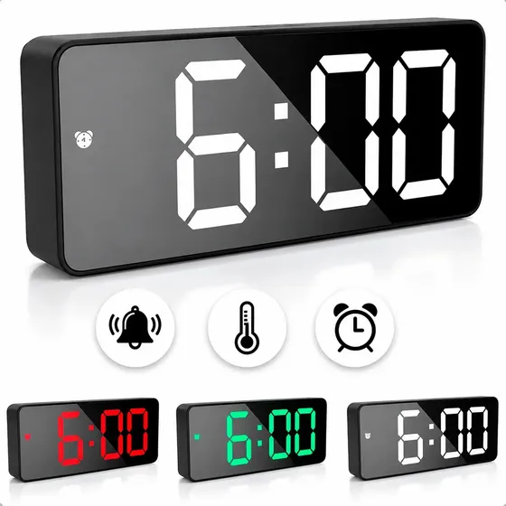 Relógio Digital De Mesa Led Com Data E Despertador Marca Homeroarte Branco