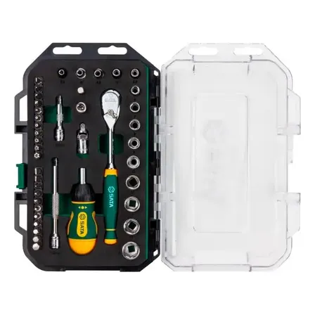 Jogo Soquetes 1/4 E Bits 49 Pçs Sata St109200 Catraca 120xp Preto