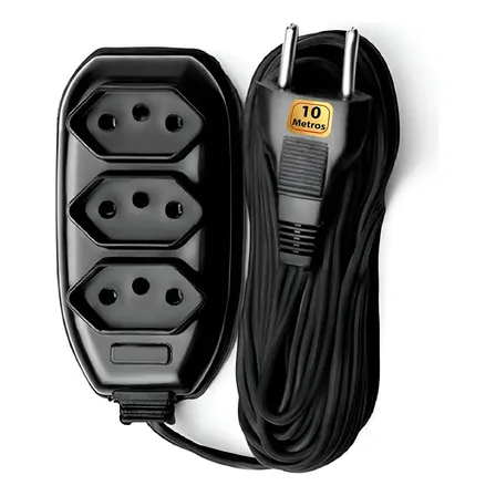 Extensão Elétrica Filtro De Linha 10 Metros 10m E 3 Tomadas Preto Bivolt Tripolar 127/220v
