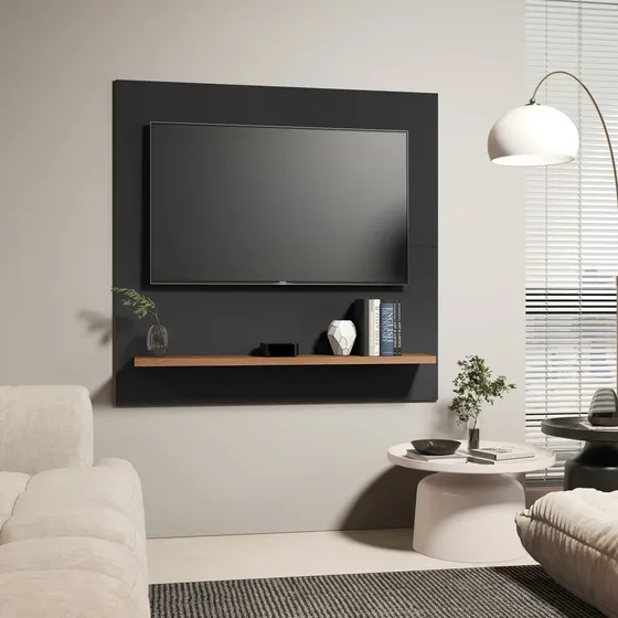 Painel Suspenso Moderno Home Aéreo Tv De Até 32 Polegadas 1 Prateleira Flex Decoração Sala De Estar Dubai - Móveis Xpress Preto