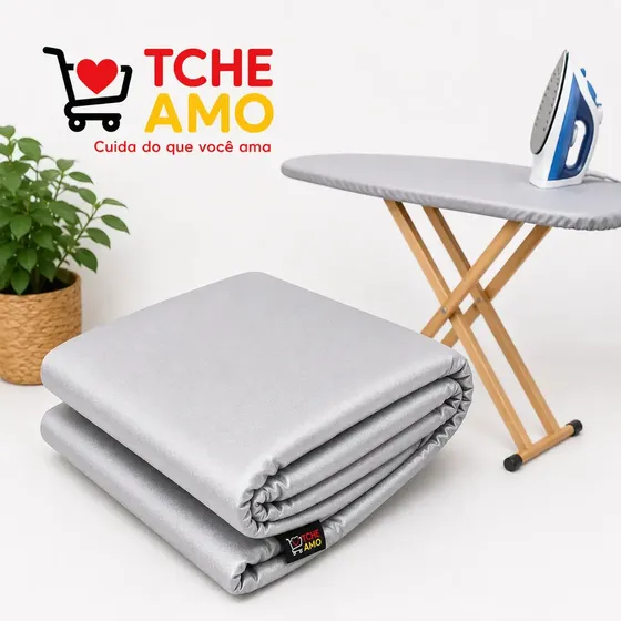 Forro Térmico Capa Para Tábua De Passar Roupa O Único 100% Algodão Com Camada Aluminizada e Espuma De Poliuretano Ajuste Com Cordão 1,20x0,45 Qualidade Premium Tche Amo