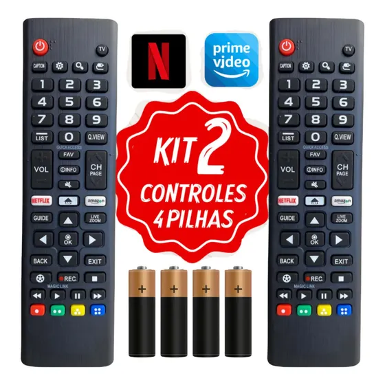 Kit 2 Controle Remoto Para Smart Tv LG + 4 Pilhas Com Teclas Netflix E Prime Video Gcase