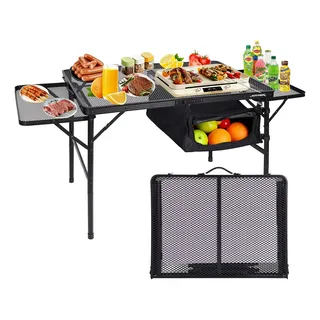 Mesa Dobrável De Camping 135cm Com Painéis Laterais Extensíveis Resistente, Portátil E À Prova De Água E Calor Joyfox