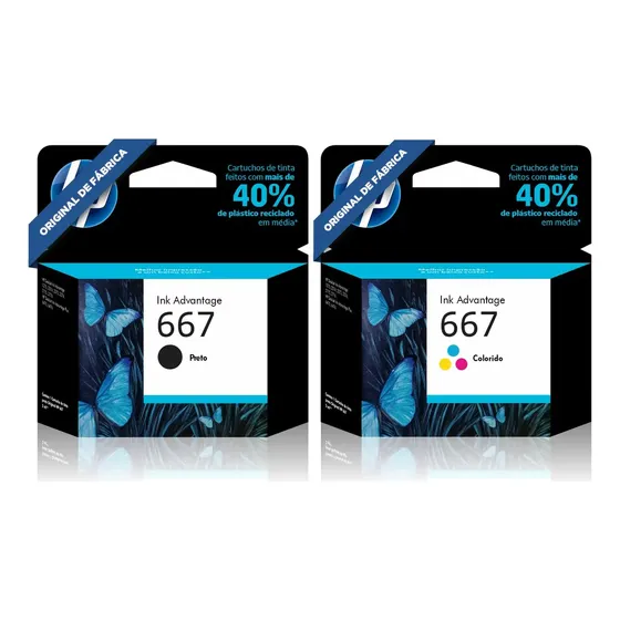 Kit Cartuchos Hp 667 Preto Color 2374 A 2376 2775 2776 6475