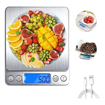 Balança Digital Para Cozinha Com Modo Porcentagem, 9 Medidas E Dupla Recarga Prateado 3 Kg