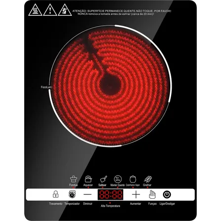 Cooktop Elétrico Fogão Portátil 1 Queimador 2200w Compatível Com Todas As Panelas Com Trava De Segurança Painel Touch Screen Preto 220v