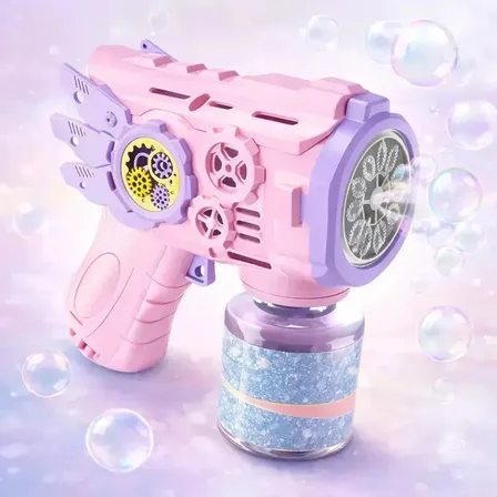 Brinquedo Maquina Bolha De Sabão Pistola Automática C/ Luz C Rosa