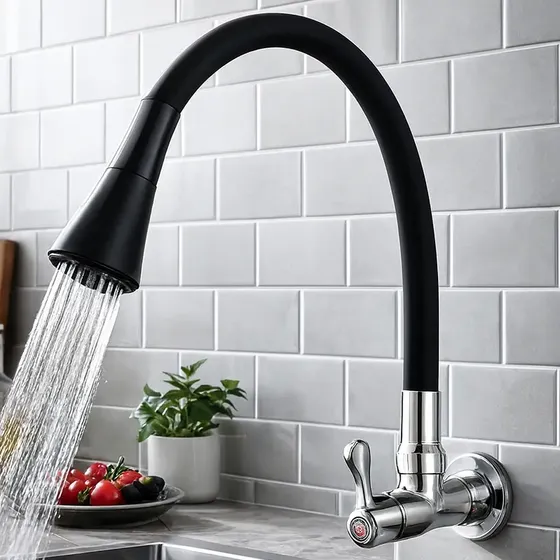 Torneira Gourmet Cozinha Pia Flexível Móvel 2 Jatos Parede Cor Preto