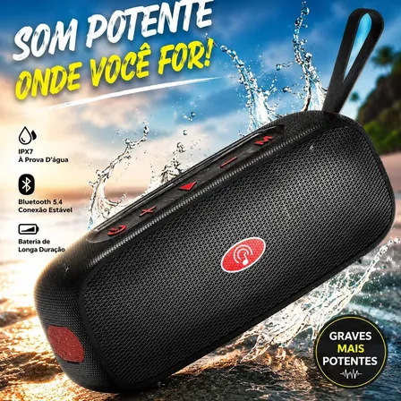 Caixa De Som Bluetooth 5.4 Portátil Boombox Para Festa Bass Tws Ipx7 Graves Potentes Tf Aux Bt108 Preto Profundo 127/220v