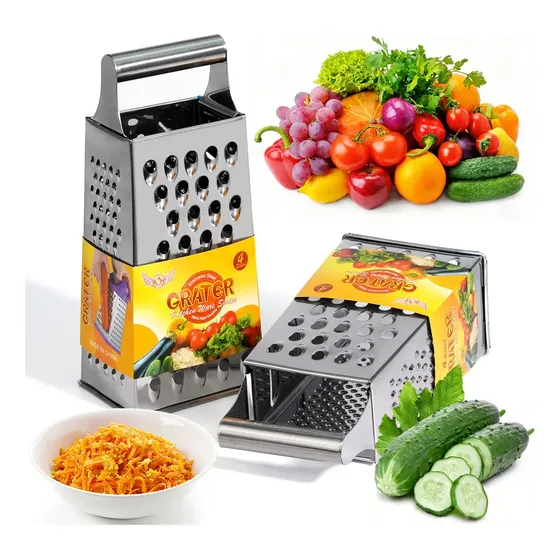 Ralador Manual 4 Faces E Alça Aço Inox Para Legumes Queijos Frutas E Verduras Com Gourmet Cozinha,cabo Ergonômico Base Estável Es 9x6.7x19cm,cortador Fatiador Legumes Verduras Prime Prateado
