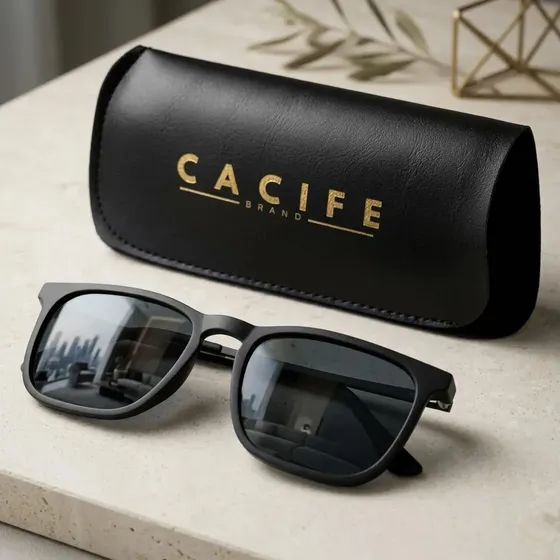 Óculos De Sol Masculino Feminino Quadrado + Case Desenho Preto Fosco