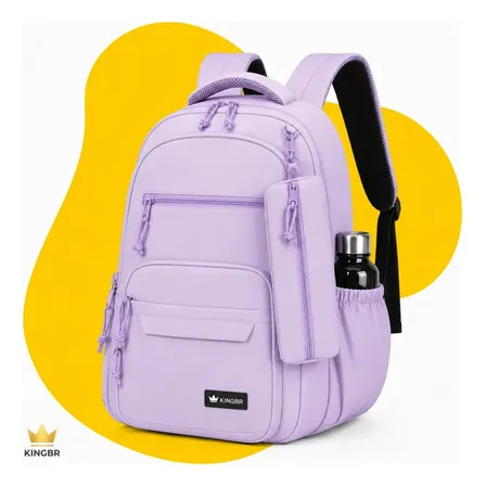 Mochila Unissex Escolar Notebook KINGBR Grande Capacidade Impermeável com Estojo para Faculdade Trabalho Viagem Executiva Reforçada Multibolsos Universitária Acolchoada Masculina Feminina Lilás