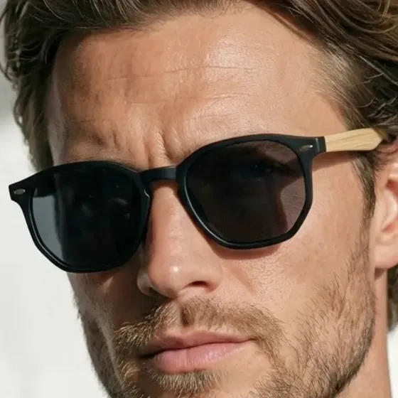 Óculos De Sol Hexagonal Masculino Proteção Uv400 Acetato Armação Preto Fosco Haste Preto Fosco Lente Preta