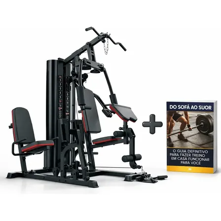 Multi Estação De Musculação Ahead 75kg + E-book Digital Premium Preto