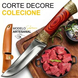 Faca Soberana Artesanal Aço Inox Para Churrasco Com Lâmina Afiada Cabo De Madeira Ideal Para Camping Pesca Trilha Cozinha E Presente De Luxo Colecionador Com Bainha