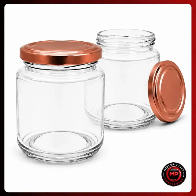 Kit 24 Potes De Vidro Belém 240ml Com Tampa Metálica 63mm E Lacres Para Geleias Doces Conservas Cor Cobre Glass Vetro