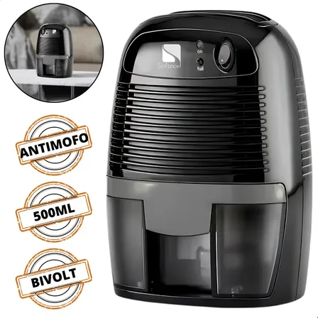 Desumidificador De Ar Elétrico Antimofo 500ml Bivolt Preto Portátil - Softinox
