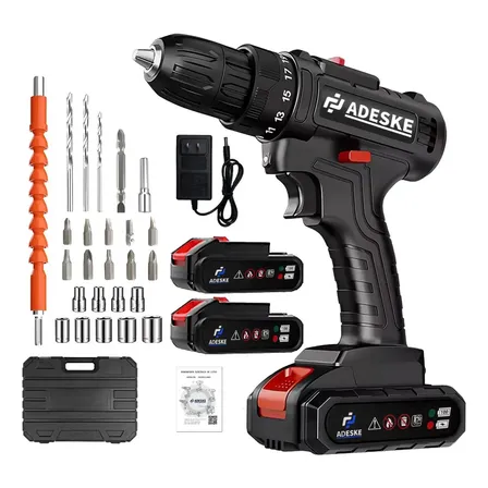 Furadeira Parafusadeira Adeske Dz-ht01 Sem Fio, Com 2 Baterias E Mandril De 3/8 (10mm) Preto 127/220v 50hz/60hz