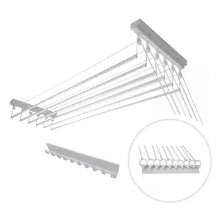 Varal Individual De Teto 80cm Com 10 Varetas Em Alumínio Branco