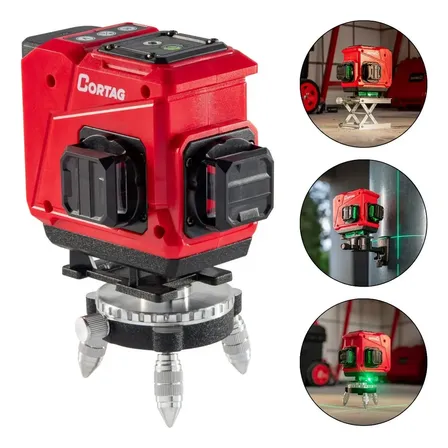 Cortag Nível Laser Automático 3d 360° 12 Linhas Verde Profissional Recarregável Acessórios E Maleta