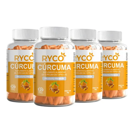 Kit 4 Potes Cúrcuma Extra Pura 120 Cápsulas 500mg Sem Sabor