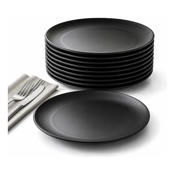 Kit 10 Pratos Rasos de Plástico Preto 26 cm para Refeição
