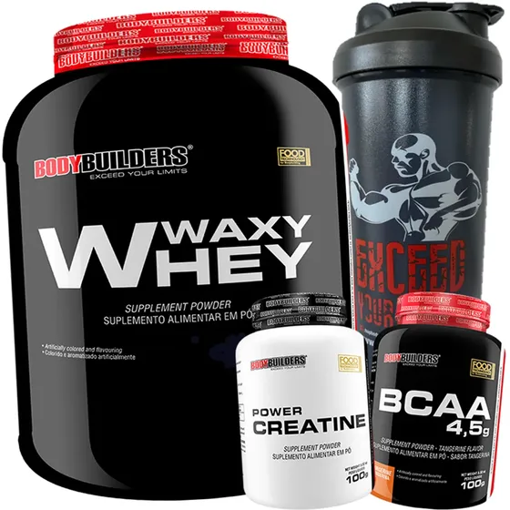 Kit Whey Protein 2kg Baunilha + Creatina + Bcaa + Coqueteleira - Bodybuilders