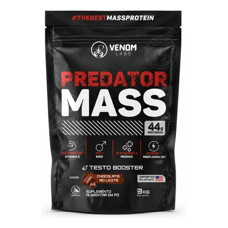 Hipercalórico Predator Mass 3kg (44g Proteínas) Venom Labs Sabor Chocolate Ao Leite