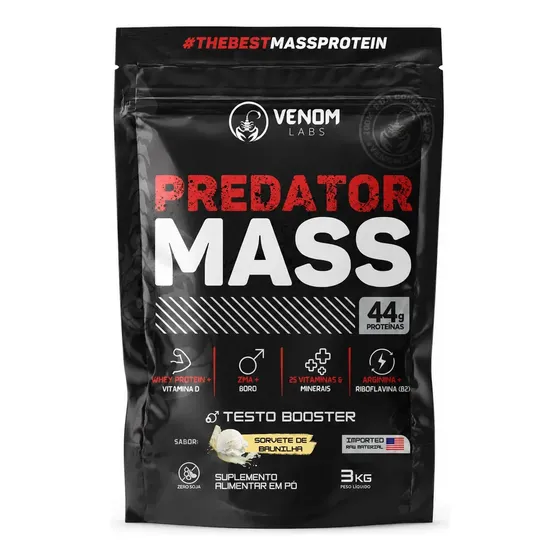 Hipercalórico Predator Mass 3kg (44g Proteínas) Venom Labs Sabor Leitinho Trufado