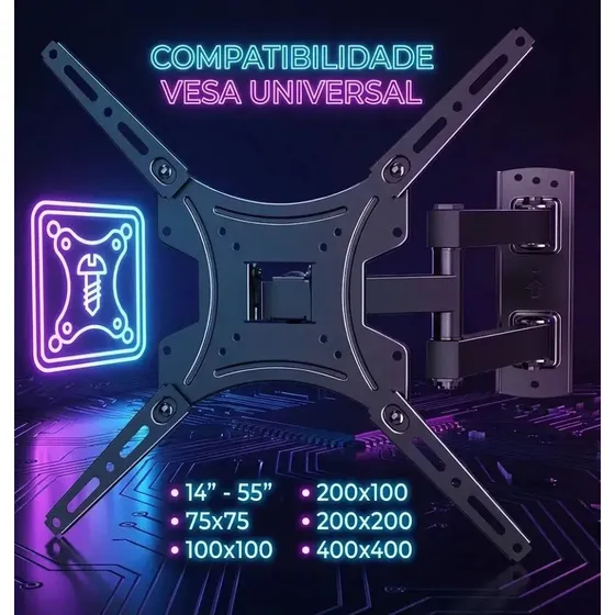Suporte Tv Articulado Artflex Móvel Universal 32 Á 55 Polegadas Até 50kg Tv/lcd/ Led Painel E Parede