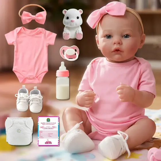 Bebê Reborn Realista Antonella Menina + Ursinho