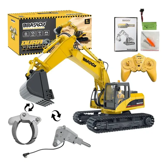 Brastoy 56CM Escavadeira Remota Gigante Escala 1:14 Cabeça Três em Um Liga de Metal Brinquedo Infantil Amarelo D213