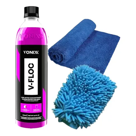 Shampoo V-floc Vonixx + Toalha Microfibra + Luva Microfibra