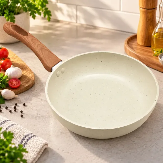 Frigideira Cerâmica Antiaderente Fogão Cooktop Indução Gás Bege 20cm