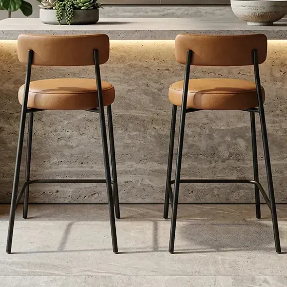 Banqueta Média Com Encosto Industrial Preto Kit 2 Londres Pu Whisky