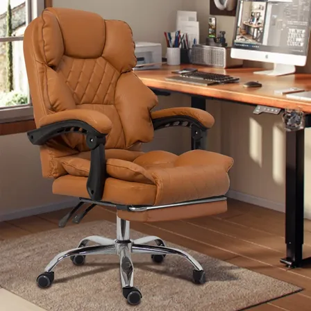 Cadeira Ergonômica Escritório Presidente Python Fly Marrom Couro Sintético