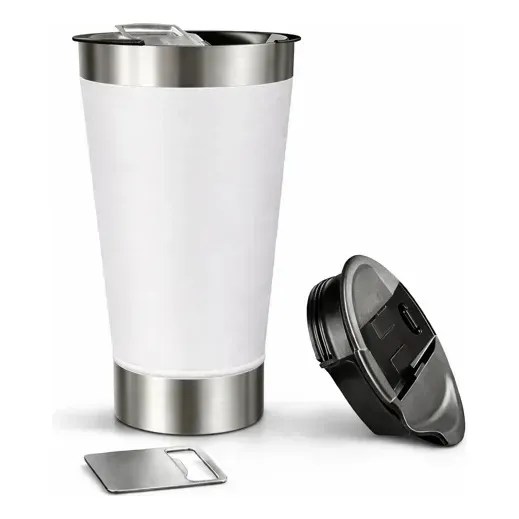 Copo Térmico para Cerveja Lurabel 473 mL Aço Inox Branco com Tampa