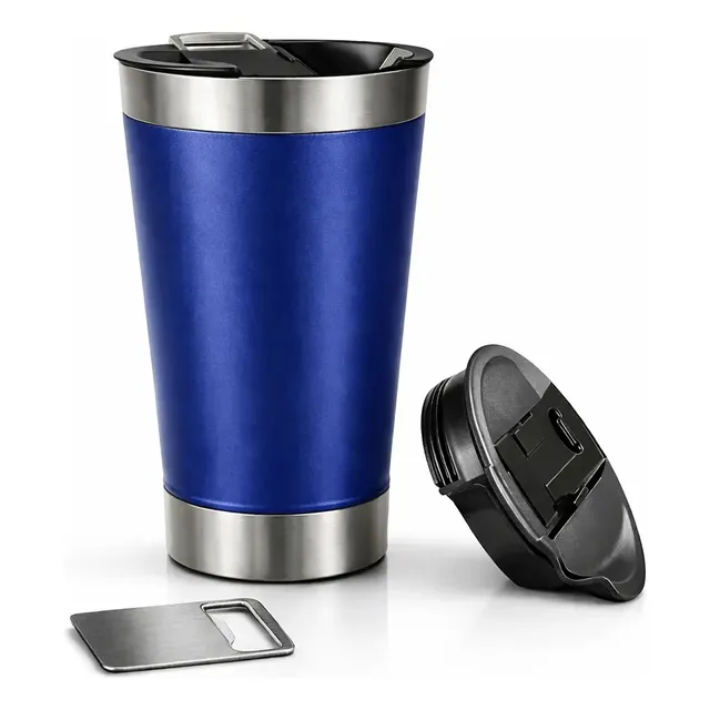 Copo Térmico para Cerveja Lurabel 473 mL Aço Inox Azul com Tampa