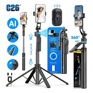 Estabilizador De Celular Tripé Gimbal 360º Com Rastreamento Facial Automático Controle Remoto Inteligente Altura Ajustável Rotação 360 Graus Suporte Para Live Vlog Video Android iPhone