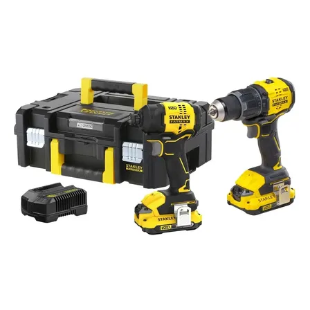 Combo Parafusadeira De Impacto 13mm E Parafusadeira 6,35mm Stanley 2 Baterias 2ah, Carregador E Maleta Sbdi466d2t-br Amarelo/preto 127/220v