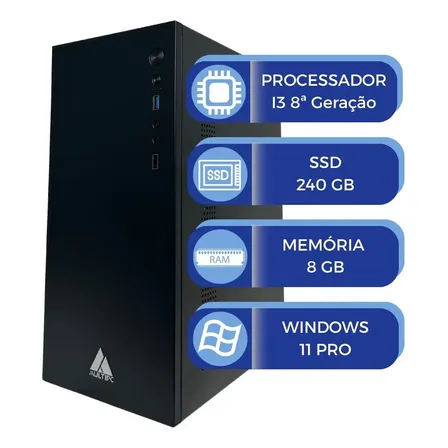 Computador Multipc I3 8ª Geração 8gb Ram Ssd 240gb Win11 Pro Capacidade de memória RAM 8 GB Capacidade do disco 240 GB Placa gráfica Integrada