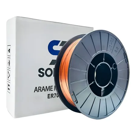 Arame de Solda MIG MAG 0,8mm 5kg ER70S-6 Com Gás Soldim Cobreado Para Soldagem Aço Carbono Rolo De Arame Bitola Fio de Solda rolo 5 quilos Máquina De Solda Mig Profissional norma AWS