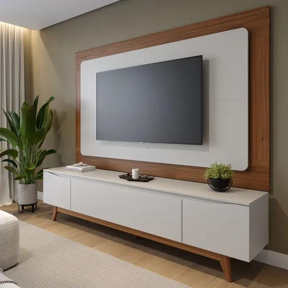 Rack Flynt Com Painel Oslo 180 Cm Para Tv Até 75 Eh Off White Fosco/canella