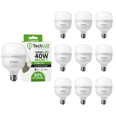 Kit 10 Lâmpadas 40w Led Bulbo E27 6500k Branco Frio Techluz