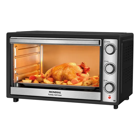 Forno Elétrico 60L Family Grill Inox Mondial Preto/Inox 1800W FRN-60-BI