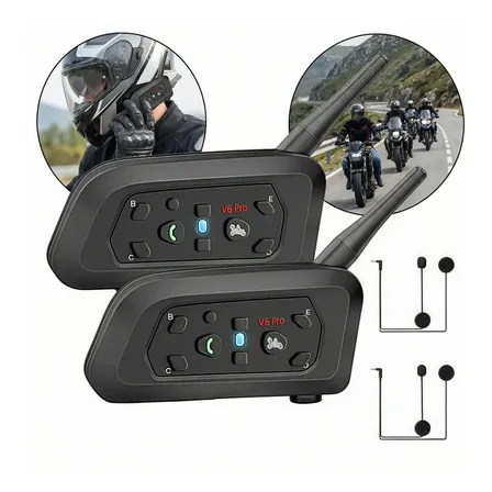 Intercomunicador YONJOOZ V6 PLUS Bluetooth para Capacete, à Prova d'Água, com Cancelamento de Ruído e Alcance de 1.2 km