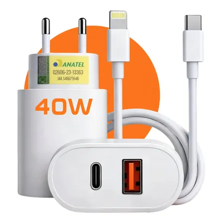 Carregador Turbo 40w Para iPhone 11 12 13 14 Pro Max Usb Branco