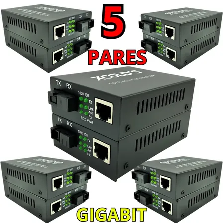 Kit 5 Pares Conversor Rj45 Mídia Fibra Óptica Rede Gigabit 10/100/1000mb A+b Compatível Com Starlink Ethernet Cftv Xcolds